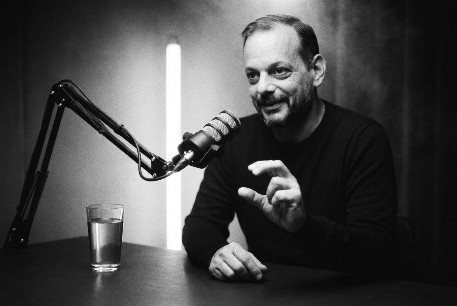 Patrick Moser-Brillowski explaining a system at a studio table